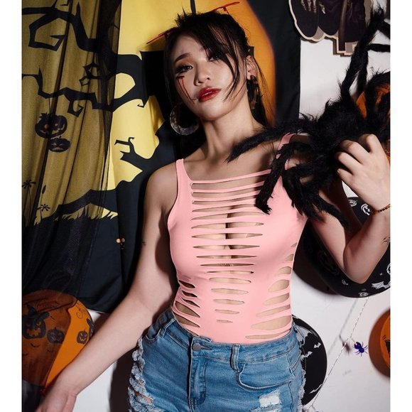 Women's Sexy Summer Cut Out Sleeveless  - Pink - Picture 5 of 8